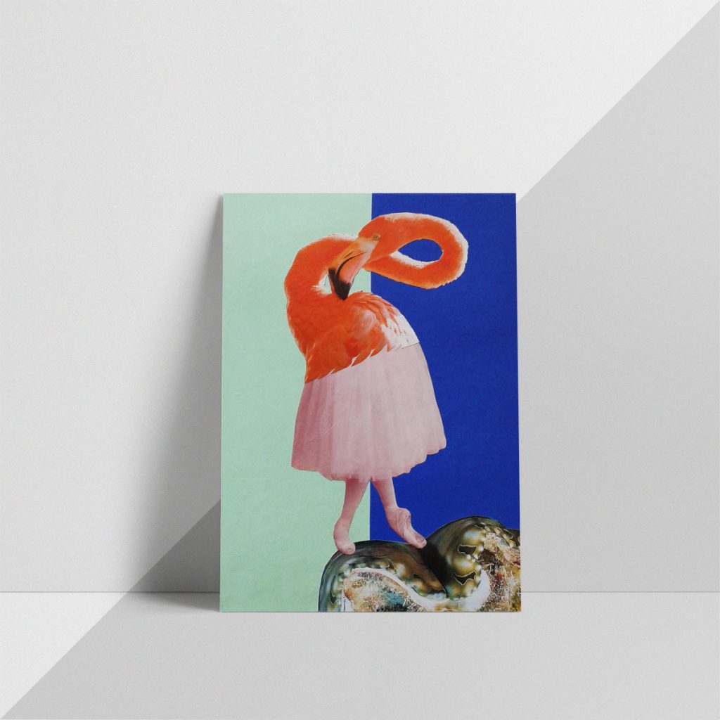 Flamingo - Collage on paper - 21x15 cm